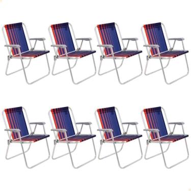 Imagem de Kit 08 Cadeiras E Praia Tramontina Samoa Alta Em Alumínio Com Assento Azul Escuro E Laranja 92900000