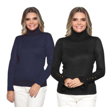 Imagem de Kit 2 Blusas Feminina de Tricô Manga Longa Cacharrel Moda Casual Inver