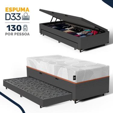 Imagem de Cama Box Baú com Colchão de Espuma D33 Enrolado Sonno Full - Umaflex + Auxiliar de Espuma Solteiro 88cm