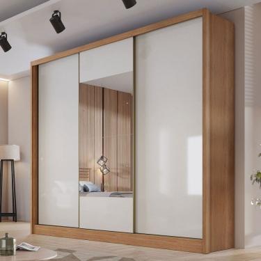 Imagem de Guarda-Roupa Casal Volano 3 Portas 6 Gavetas 100% Mdf com Espelho Cumaru/Marrom Claro - Pnr Móveis