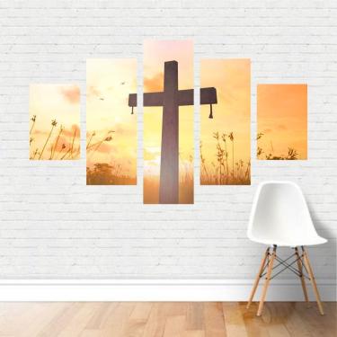 Imagem de Quadro Religião Cruz de Madeira Jesus Cristo Amanhecer Canvas