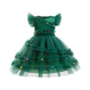 Imagem de Vestido De Princesa Verde Em Tule Para Meninas Com Design De Árvore De
