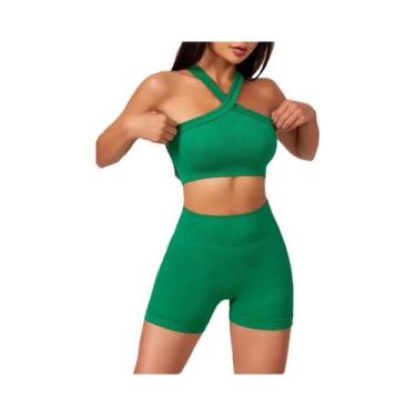 Imagem de Conjunto De Shorts De Yoga De Cintura Alta Para Mulheres E Top Esporti