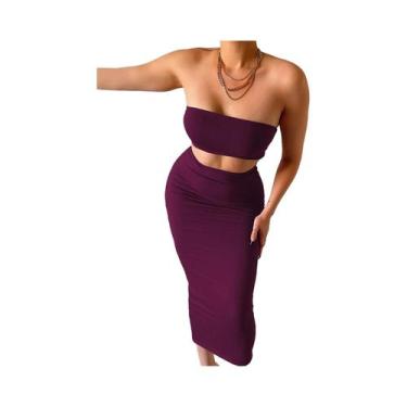 Imagem de Conjunto Elegante De Top Cropped sem alça E Saia Longa Para Mulheres -