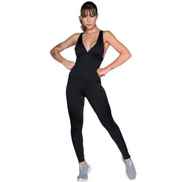 Imagem de Macacão Fitness Longo Com Bojo Liso Treino Academia - Vekyo, Preto, M,