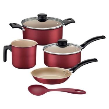 Imagem de Jogo De Panelas Turim Em Aluminio Antiaderente Starflon Max Vermelho 0