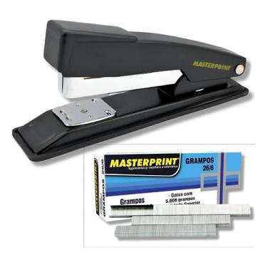 Imagem de Grampeador Metal 20 Folhas + 5000 Grampos 26/6 Galvanizados Preto - Ma