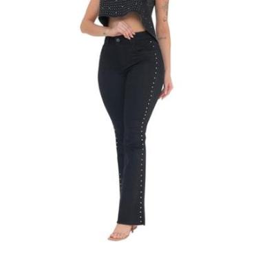 Imagem de Calça Feminina Flare Jeans com Strass Lateral-Feminino