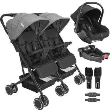 Imagem de Carrinho Kiddo Gemeos com Bebe Conforto Colinho Base Mascote Grafite