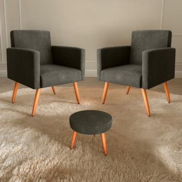 Imagem de Conjunto Poltronas E Puff Anari Veludo Turkey Apoio Para Os Pés Marrom CasaH