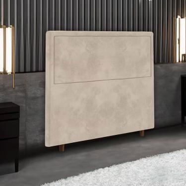 Imagem de Cabeceira para Cama Box Casal Evelyn 140CM com Fixação na Parede em Madeira Maciça Estofada em Suede Bege