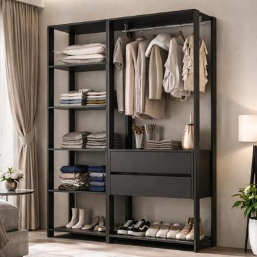 Imagem de Guarda-roupa Closet Modulado Arizona 2 Gavetas 135cm Multimóveis Mp4783 Preto