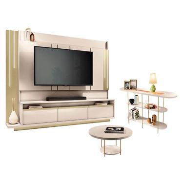 Imagem de Home Theater Montane Off White Champanhe Com Mesa De Centro Sky E Aparador Infinity Off...