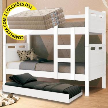 Imagem de Beliche Jaspe Treliche Triliche com Cama Auxiliar e 03 Colchões D33 - 