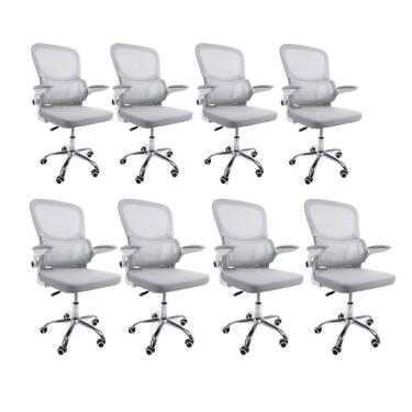 Imagem de Kit 8 Cadeiras de Escritório Diretor Oficial Atenas sem Apoio Cinza