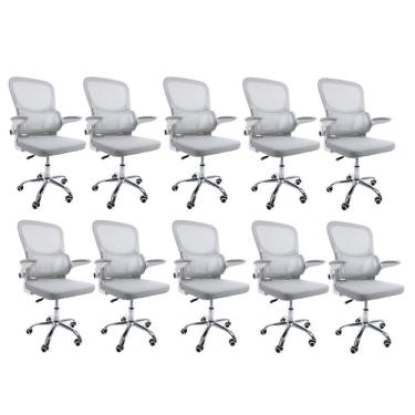 Imagem de Kit 10 Cadeiras de Escritório Diretor Oficial Atenas sem Apoio Cinza