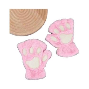 Imagem de Luvas De Inverno Sem Dedos De Pelúcia Fofas Com Pata De Gato E Urso Pa
