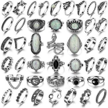 Imagem de Conjunto de Anéis 17IF Vintage Prata Ajustável Estilo Chunky Gótico
