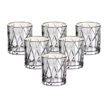 Imagem de Jogo de Copos Baixos Forest com Borda Dourada para Bebidas em Cristal Ecológico 310ML T...