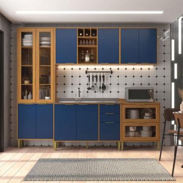 Imagem de Cozinha Compacta Domus 10 Portas 5 Gavetas com Vidro Nogal/Royal - Hecol Móveis