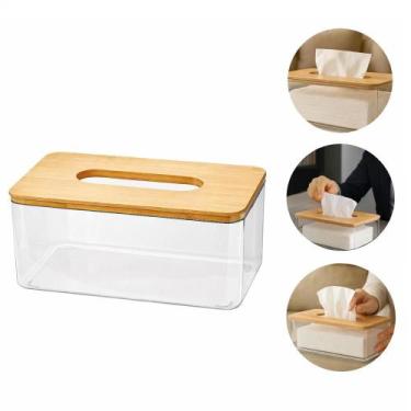 Imagem de Caixa porta lencos de papel bambu organizador acrilico luxo guardanapo