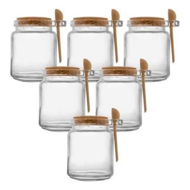 Imagem de Kit 6 Potes de Vidro com Tampa de Rolha e Colher de Bambu 250ml Organi