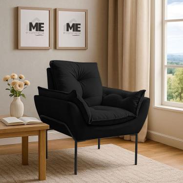 Imagem de Poltrona Decorativa Opala Amamentação Para Sala Base De Ferro preto Suede MEecommerce