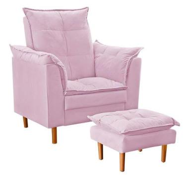 Imagem de Poltrona De Amamentação Com Puff Quarto De Bebê Bia Suede Cor:rosê - O