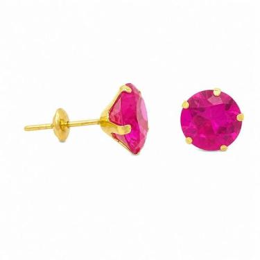 Imagem de Brinco em Ouro 18K com Zircônia Redonda Rosa - Joia Elegante - Justino