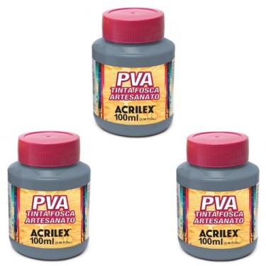 Imagem de Kit Tinta Fosca Artesanato PVA Cinza Lunar 3x 100ml Acrilex