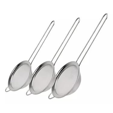Imagem de Peneira Inox Kit 3 Peças Luxo Fina Coador Escorrer Polvilhar