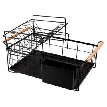 Imagem de Escorredor de Louças Duplo Preto com Detalhes em Bambu - Clink