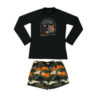 Imagem de Conjunto Praia Manga Longa Proteção Uv50+ Kamylus, Preto, 3