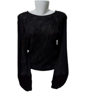 Imagem de Blusa Tricot Feminina Basica Manga Longa Detalhes de Linho - Tiba's, P