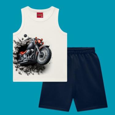 Imagem de Conjunto Menino Kyly Regata Algodão Estampa Moto e Bermuda Moletinho O