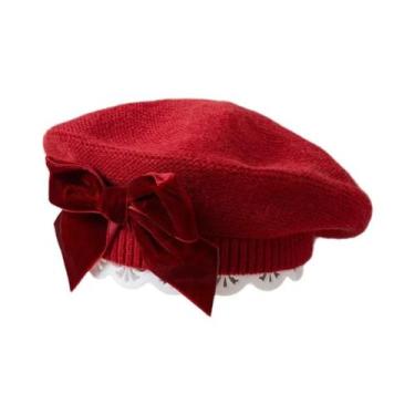 Imagem de Gorro De Inverno Para Meninas Com Laço De Malha Quente E Confortável P