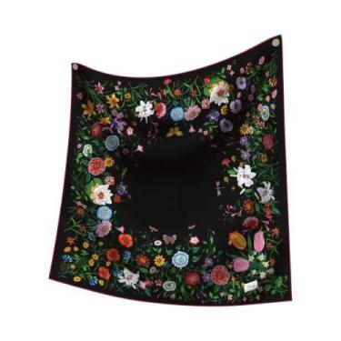 Imagem de Lenço De Seda Estampado Floral 90CM Para Mulheres, Lenço Quadrado, Xal