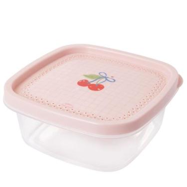 Imagem de Pote de plástico decorado quadrado 580ml rosa Plasutil ref.5571