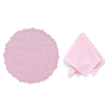 Imagem de Kit de Mesa Posta Festonê 2 Lugares com Jogo Americano e Guardanapo de Tecido Rosê Copa & Cia