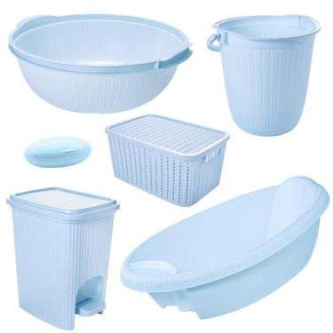 Imagem de Kit banheira do bebê trama plasutil banheira saboneteira bacia balde e