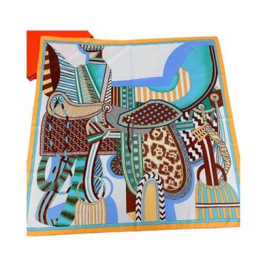Imagem de Lenço Quadrado De Seda De Luxo Feminino 90x90cm, Hijab, Bandana, Xale,