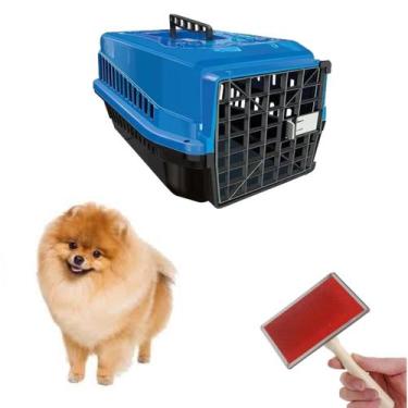 Imagem de Caixa Transporte Dog Plástica N1 Azul + Escova Rasqueadeira - MecPet