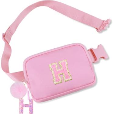 Imagem de Bolsa de cinto para meninas – Bolsa transversal com inicial para presentes de aniversário para 15, 6, 7, 8, 9, 10, 11, 12, 13 anos, pequena, essencial para viagens, Rosa - 1, H