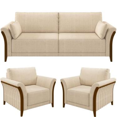 Imagem de Kit Sofá 03 Lugares Sala Estar 222cm Com 02 Poltronas Stefan Pés Madei