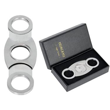 Imagem de Cortador de charuto HUACAYO, cabeça redonda de aço inoxidável guilhotina lâmina de corte duplo embalagem para presente