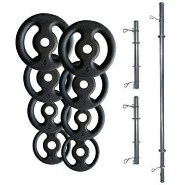 Imagem de Kit Anilhas 20kg - 8 Anilhas De Ferro + Barras Com Presilhas