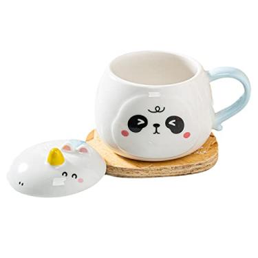 Imagem de seelucky Caneca de balão de ar quente com tampa colher criança caneca de leite de desenho animado caneca 3D xícara de café de cerâmica xícara de chá presente de aniversário escritório casa (panda, 350 ml)