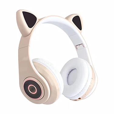 Imagem de B39 Over Ear Music Headset Ouvido Gato Brilhante Fone de Ouvido Dobrável Sem Fio BT5.0 Fone de Ouvido Mãos Livres com Mic AUX IN TF Cartão MP3 Player para PC Laptop Computador Telefone Móvel Cáqui