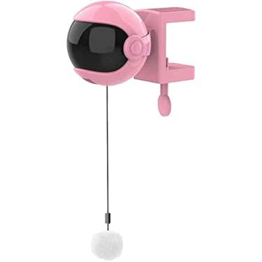 Imagem de Brinquedos interativos para gatos em ambientes fechados, bola de brinquedo para gatos com elevação automática e provocador de pelúcia, brinquedo giratório elétrico para treino (rosa)