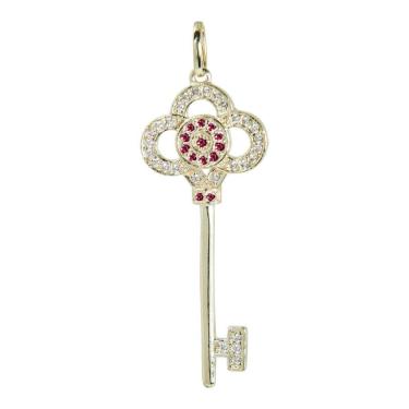 Imagem de Pingente Prata c/ Ouro 18K Chave com Zircônia Vermelha 37x15mm